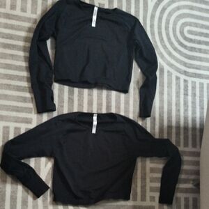 Black Long Sleeve Crop Tops
